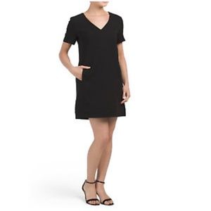 Theory V Neck Banded Shift Dress: Black